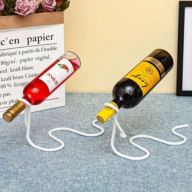 1 Pc Elegant White European-Style Wine Rack – Creative Floating Design with Iron Wire for Wine Display & Storage, Wine Cabinet Organizer