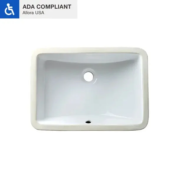 21" x 15" Shallow White Porcelain Undermount ADA Rectangular Bathroom Sink, ADA-VCS-1318-R