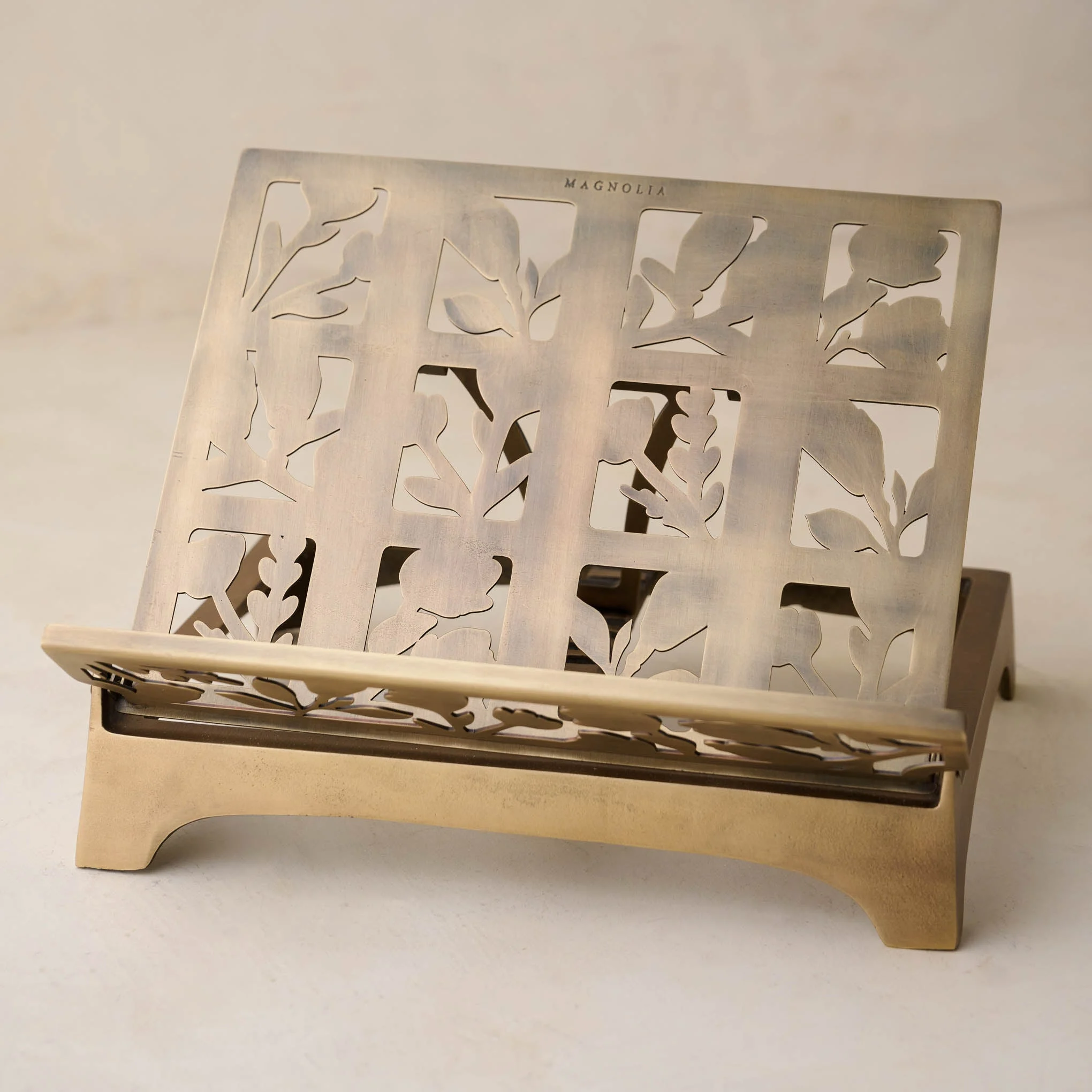 Antique Brass Shadow Floral Cookbook Stand