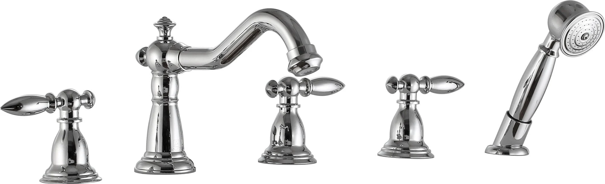ANZZI Patriarch 5-Hole Deck Mount Tub Filler, Dual Handle Control, Integrated Hand Sprayer, Solid Brass, 1.8 GPM Flow, WaterSense Certified, Various Finishes