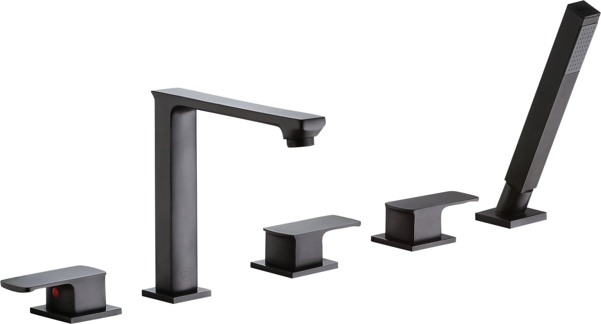 ANZZI Shore 5-Hole Deck Mount Tub Filler, 3-Handle Control, Integrated Hand Sprayer, Solid Brass, 1.8 GPM Flow, cUPC Certified, Various Finishes