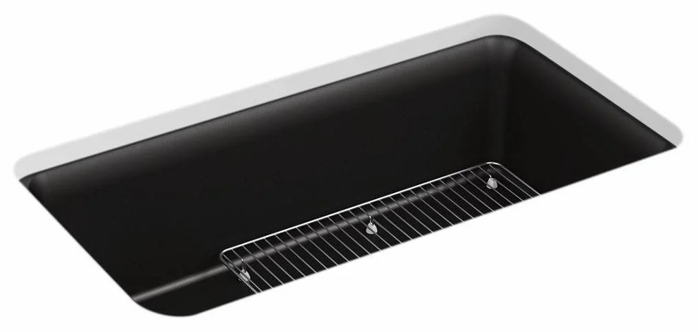 Cairn 33-1/2" 1 Bowl Undermount Neoroc Kitchen Sink with Rack - Matte Black 8206-CM1 Kohler