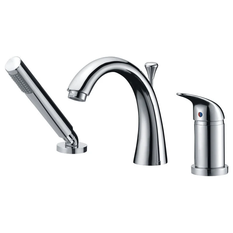 Den Series Single Handle Deck-Mount Roman Tub Faucet with Handheld Sprayer in Polished Chrome