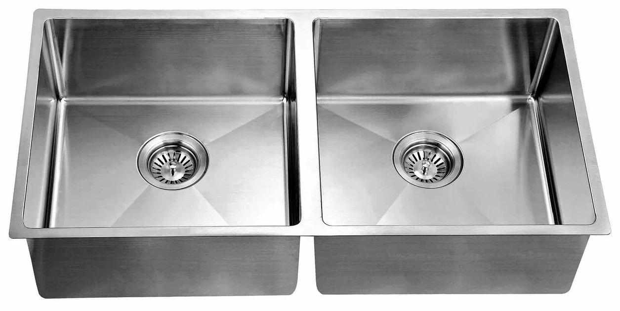 Extra Large 44" Equal Double Bowl Kitchen Sink with Small Radius Corners