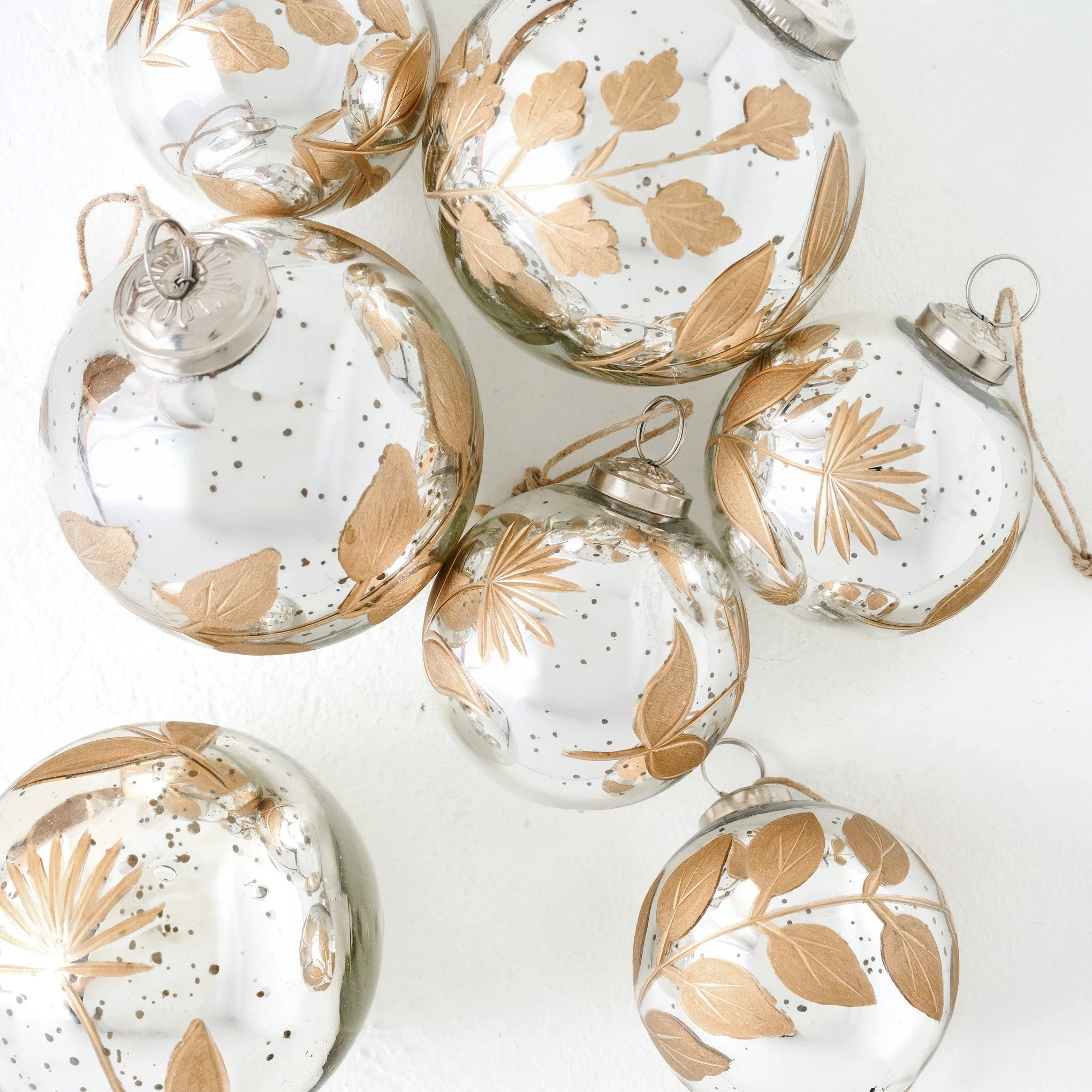 Mercury Glass and Gold Botanical Ornament Set of Six