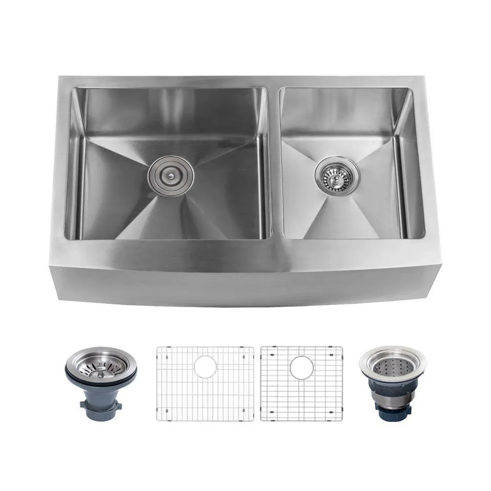 Miseno MNO163320F6040 Farmhouse 33" Double Basin Stainless Steel Kitchen Sink