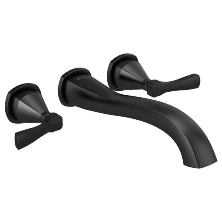 Tub Filler Trim Stryke Wall Mount 2 Lever Matte Black ADA 8 Inch Spread